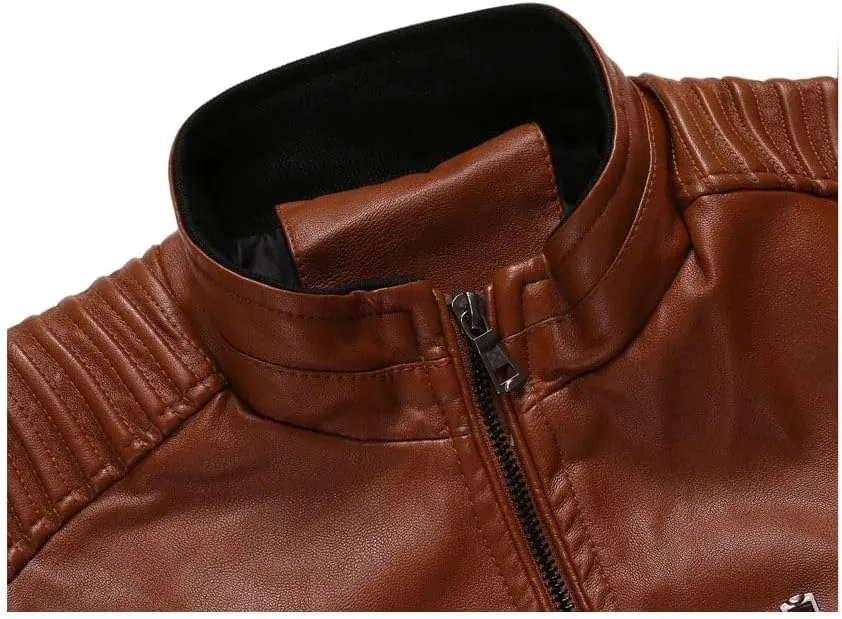 Men's Fashion Vintage Leather Jackets Casual Faux Leather Motorcycle Jackets Biker Zipper Pockets Coats