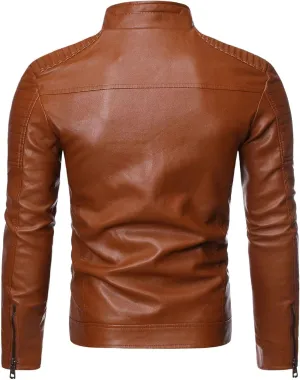 Men's Fashion Vintage Leather Jackets Casual Faux Leather Motorcycle Jackets Biker Zipper Pockets Coats
