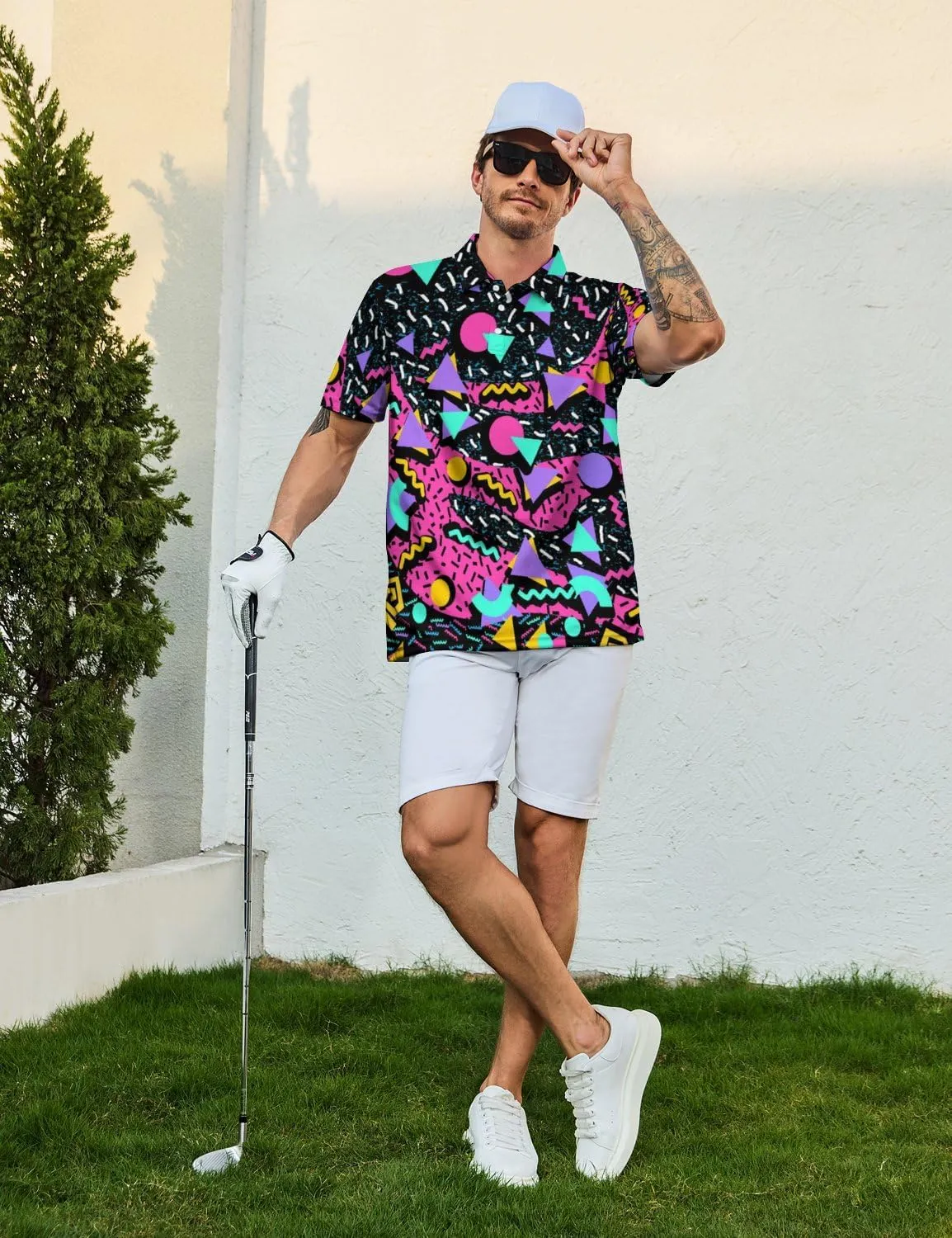 Mens Funny Polo Shirts, Short Sleeve Golf Shirts, Moisture Wicking Quick-Dry Business Casual Shirt for Men