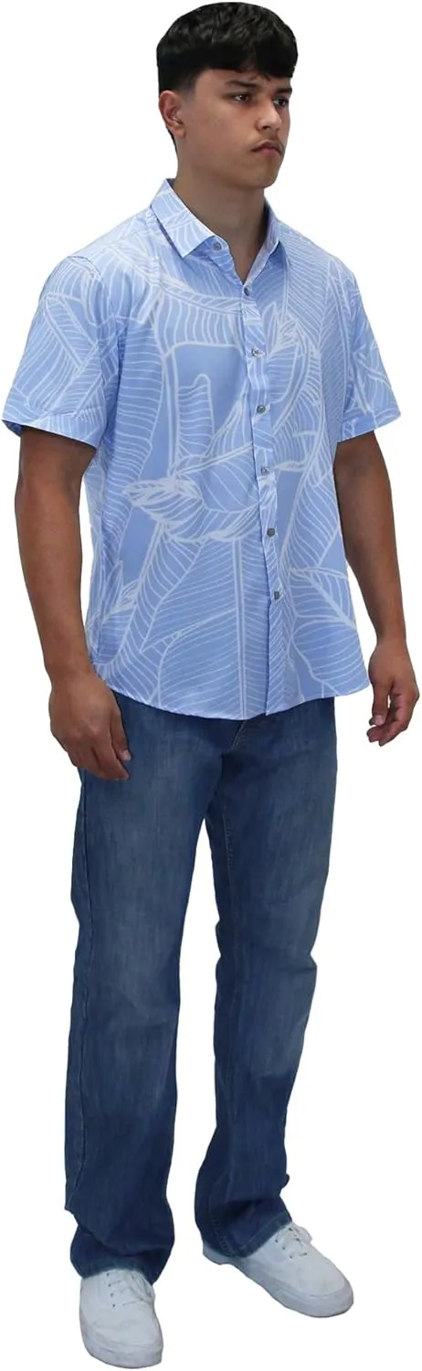 Mens Hawaiian Shirt Tropical Stretch Short Sleeve, Casual Button-Down Shirts