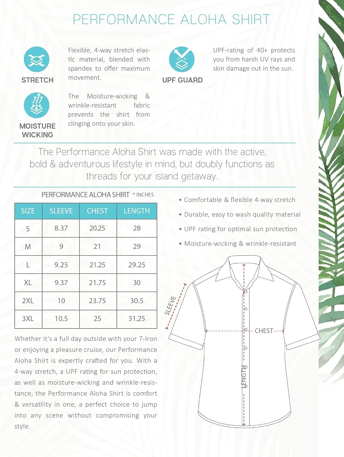 Mens Hawaiian Shirt Tropical Stretch Short Sleeve, Casual Button-Down Shirts