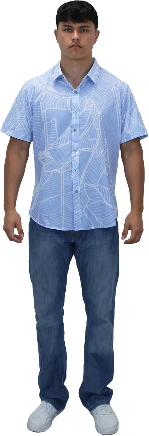 Mens Hawaiian Shirt Tropical Stretch Short Sleeve, Casual Button-Down Shirts