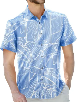 Mens Hawaiian Shirt Tropical Stretch Short Sleeve, Casual Button-Down Shirts