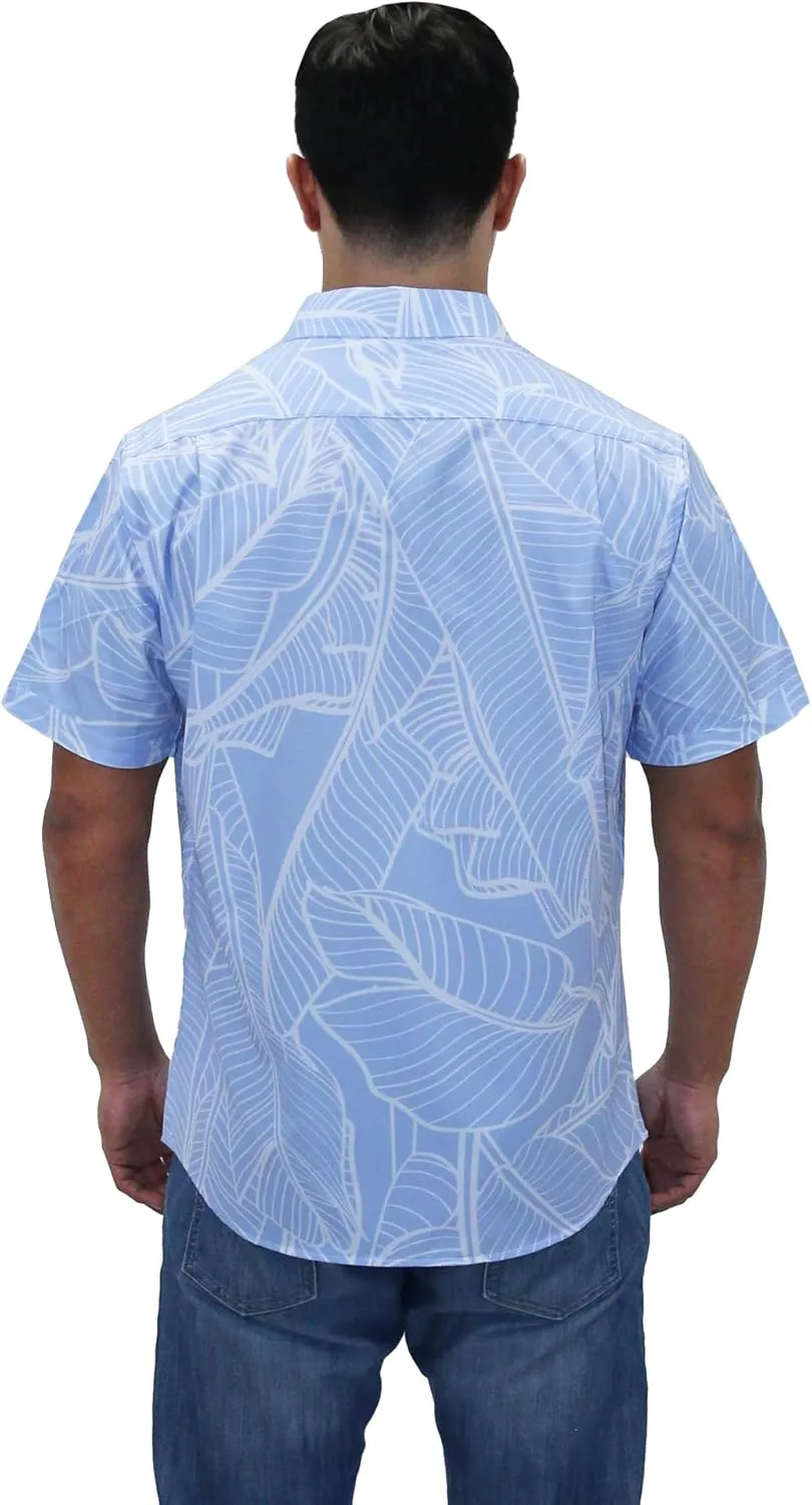 Mens Hawaiian Shirt Tropical Stretch Short Sleeve, Casual Button-Down Shirts