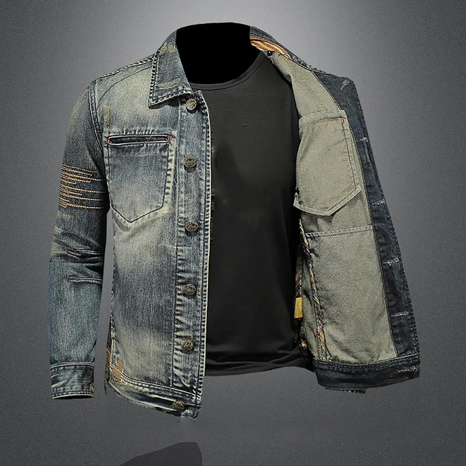 Mens Jackets Turtle Neck Denim Jackets Outerwear for Man Long Sleeve Work Western Winter Fall Jackets 2025