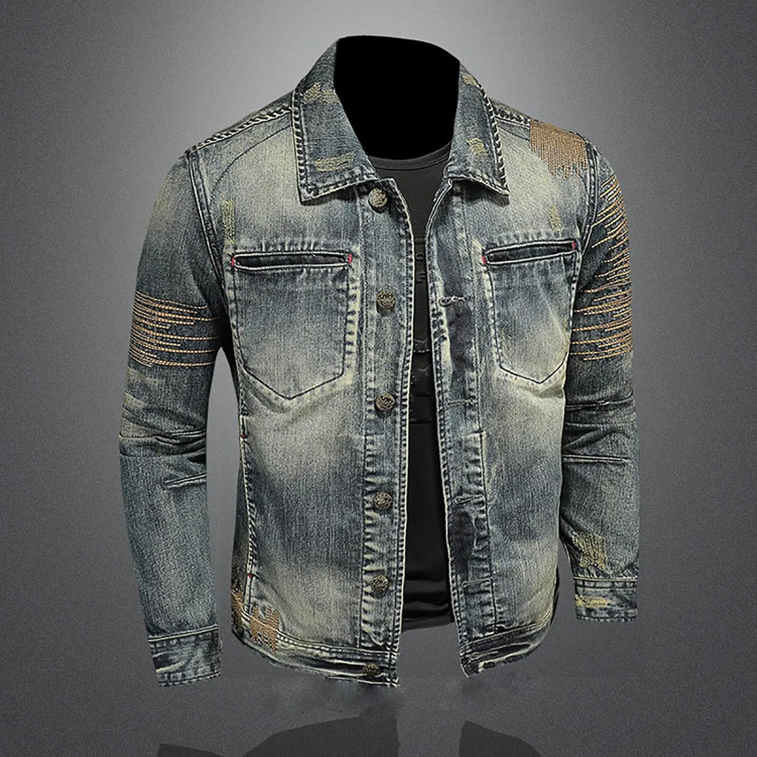 Mens Jackets Turtle Neck Denim Jackets Outerwear for Man Long Sleeve Work Western Winter Fall Jackets 2025