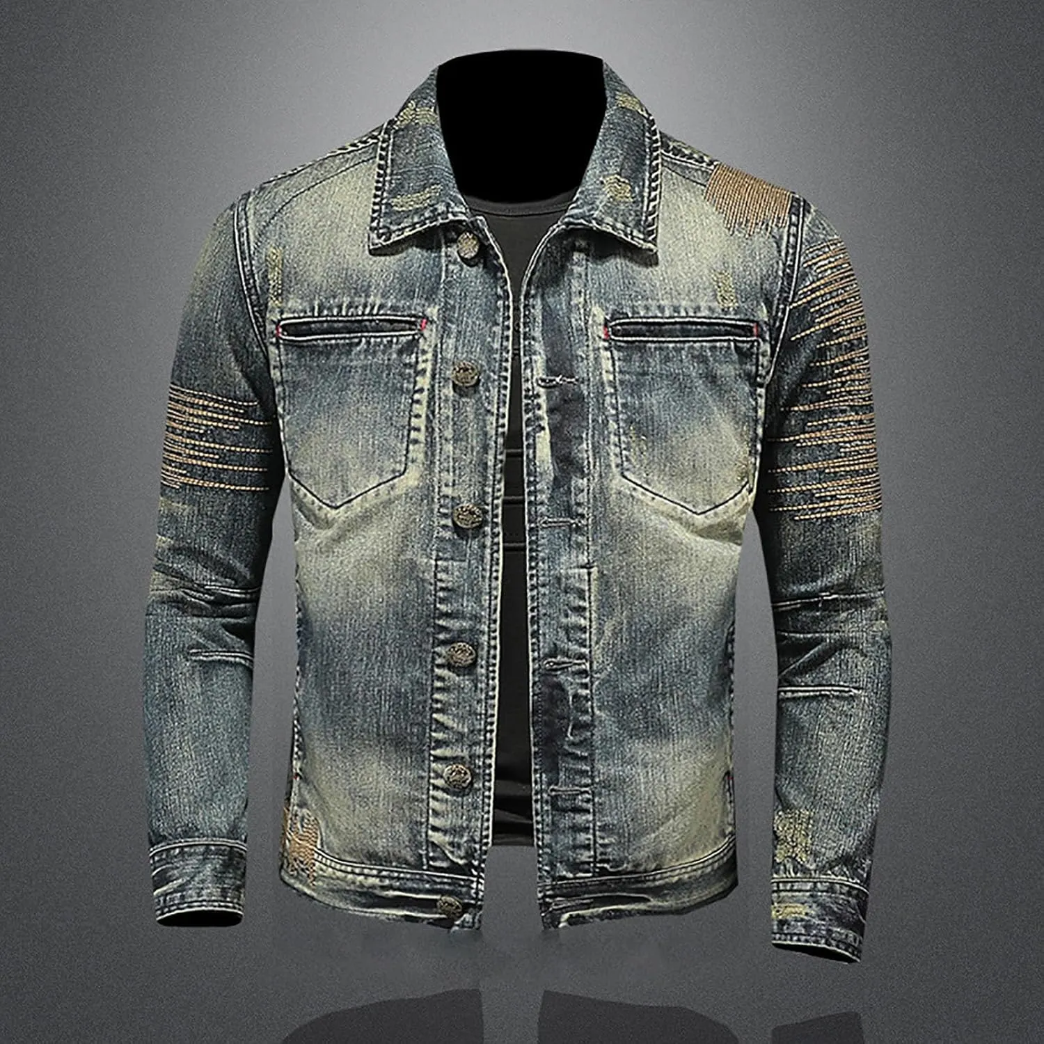 Mens Jackets Turtle Neck Denim Jackets Outerwear for Man Long Sleeve Work Western Winter Fall Jackets 2025