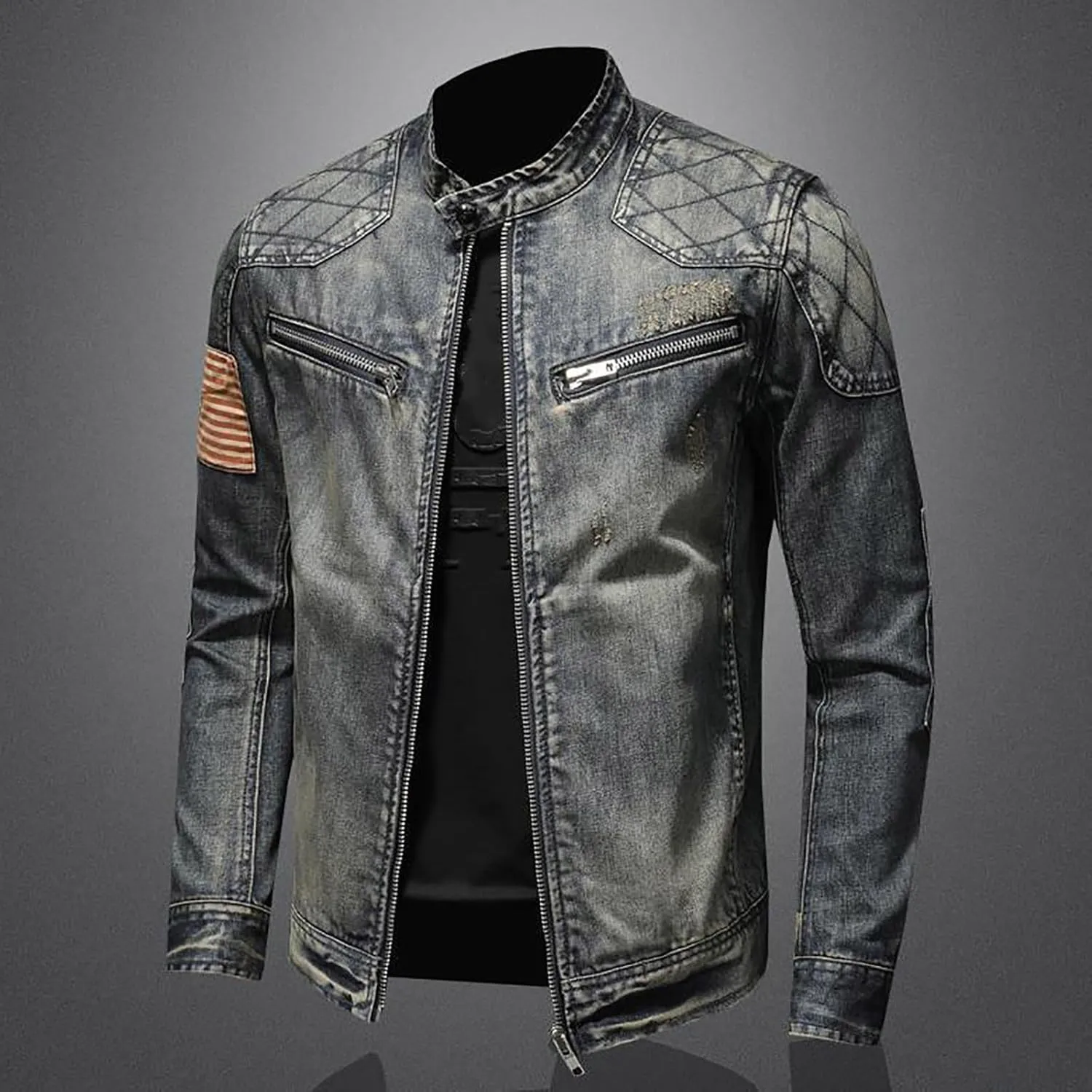 Mens Jackets Turtle Neck Denim Jackets Outerwear for Man Long Sleeve Work Western Winter Fall Jackets 2025