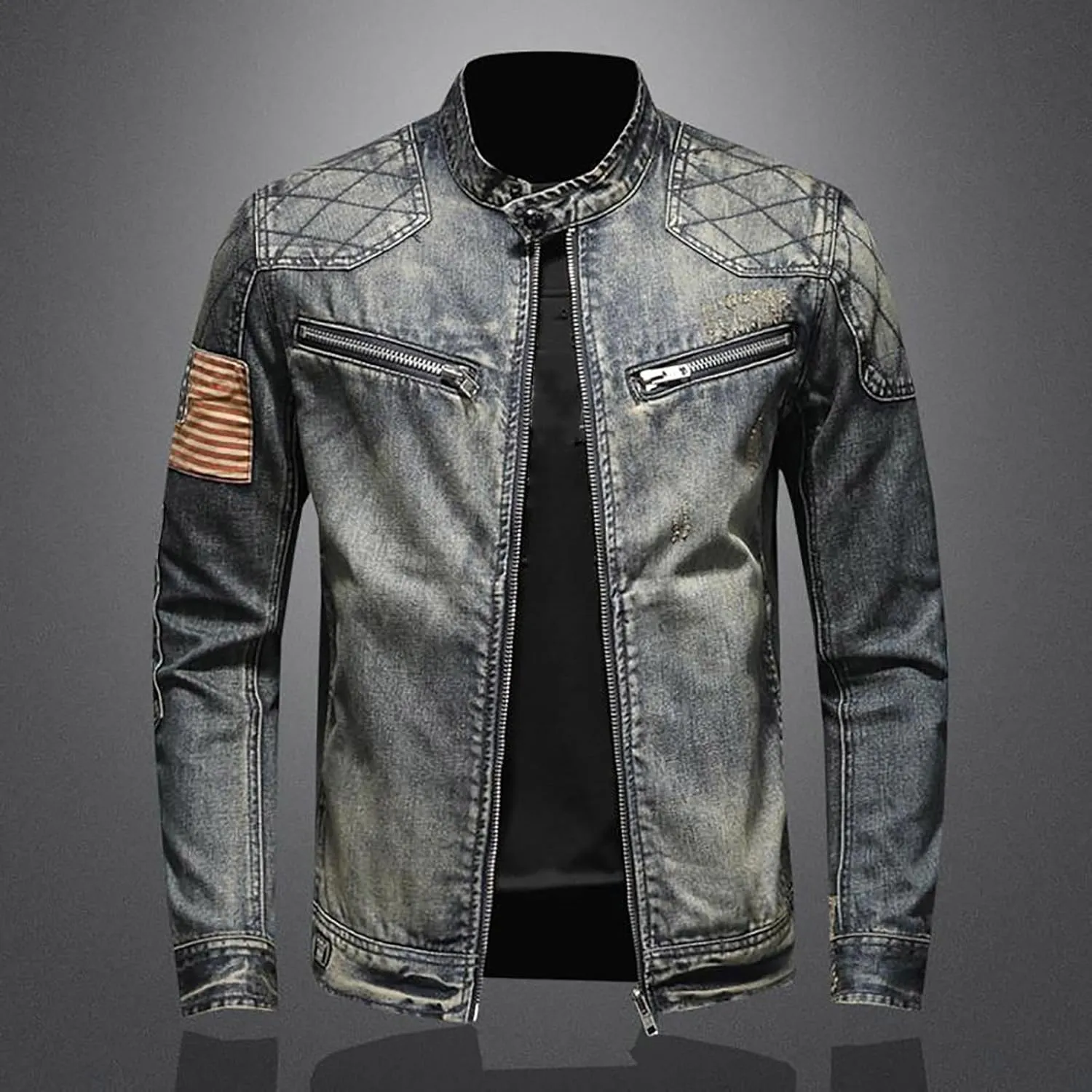 Mens Jackets Turtle Neck Denim Jackets Outerwear for Man Long Sleeve Work Western Winter Fall Jackets 2025