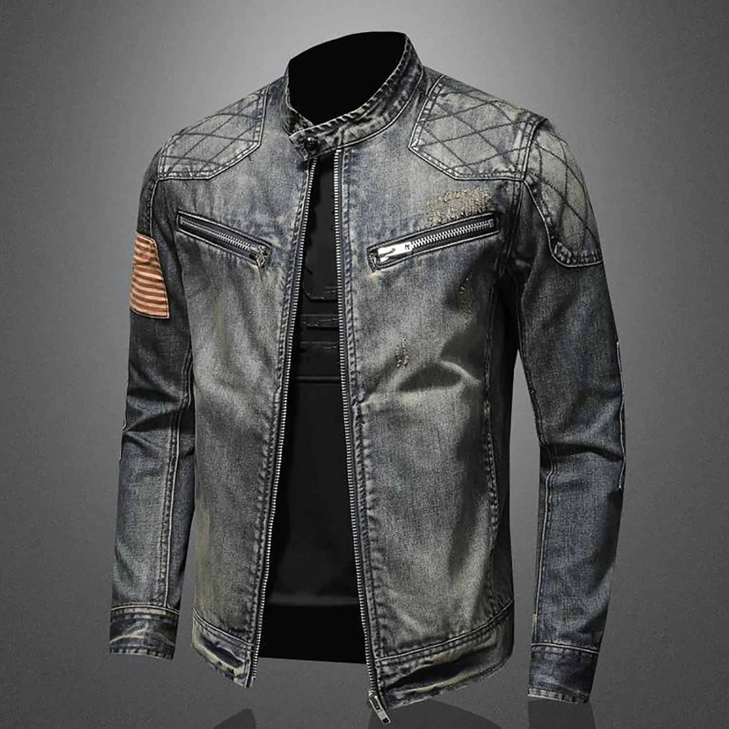 Mens Jackets Turtle Neck Denim Jackets Outerwear for Man Long Sleeve Work Western Winter Fall Jackets 2025