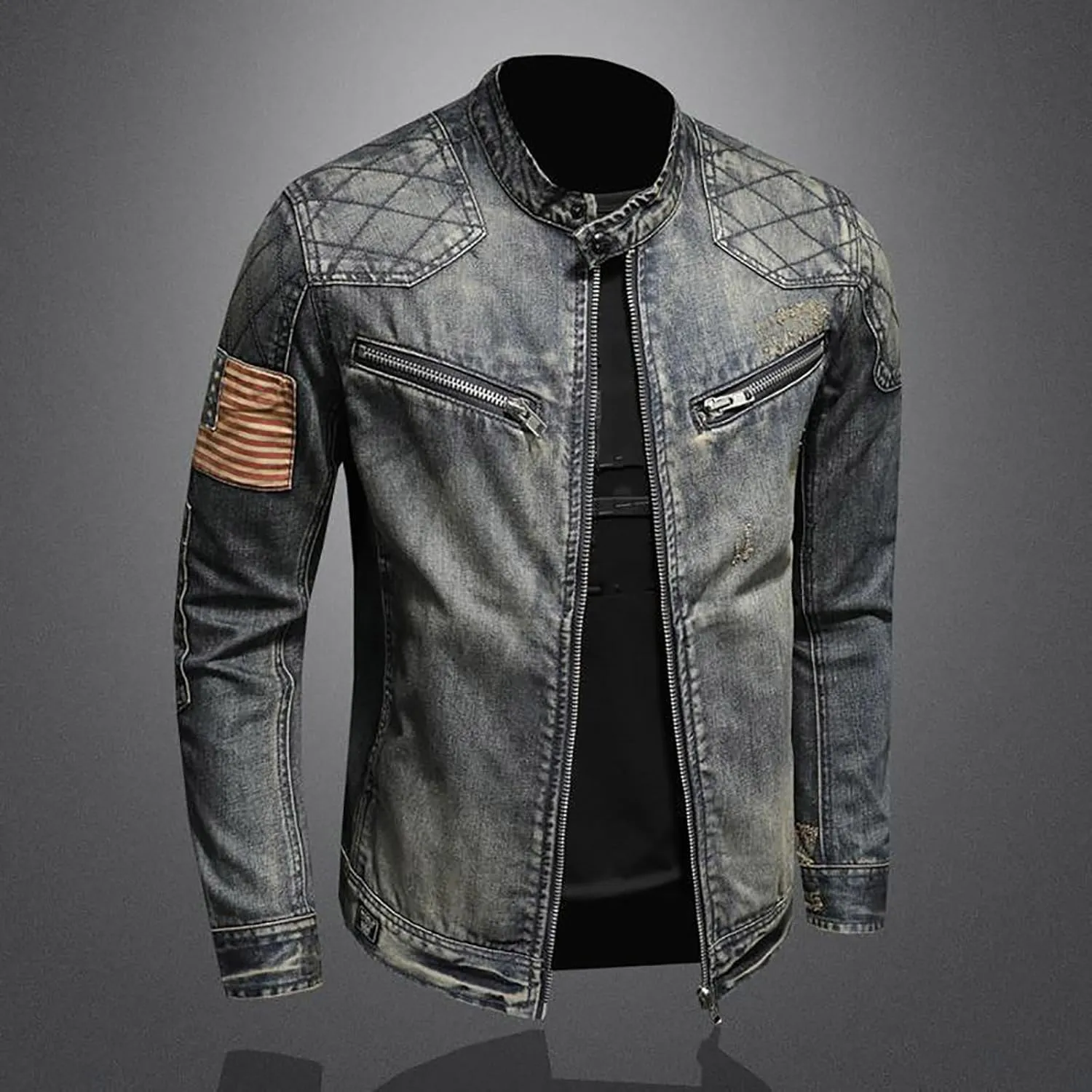 Mens Jackets Turtle Neck Denim Jackets Outerwear for Man Long Sleeve Work Western Winter Fall Jackets 2025