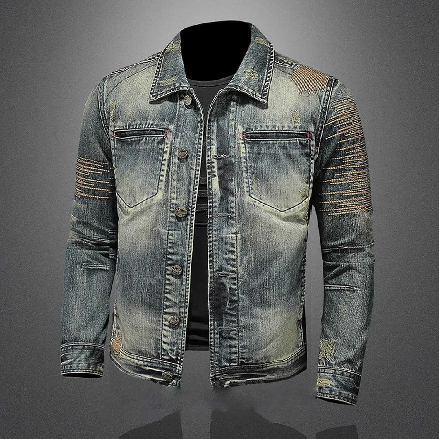 Mens Jackets Turtle Neck Denim Jackets Outerwear for Man Long Sleeve Work Western Winter Fall Jackets 2025