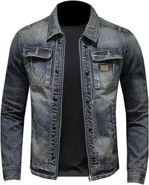 Mens Jackets Turtle Neck Denim Jackets Outerwear for Man Long Sleeve Work Western Winter Fall Jackets 2025