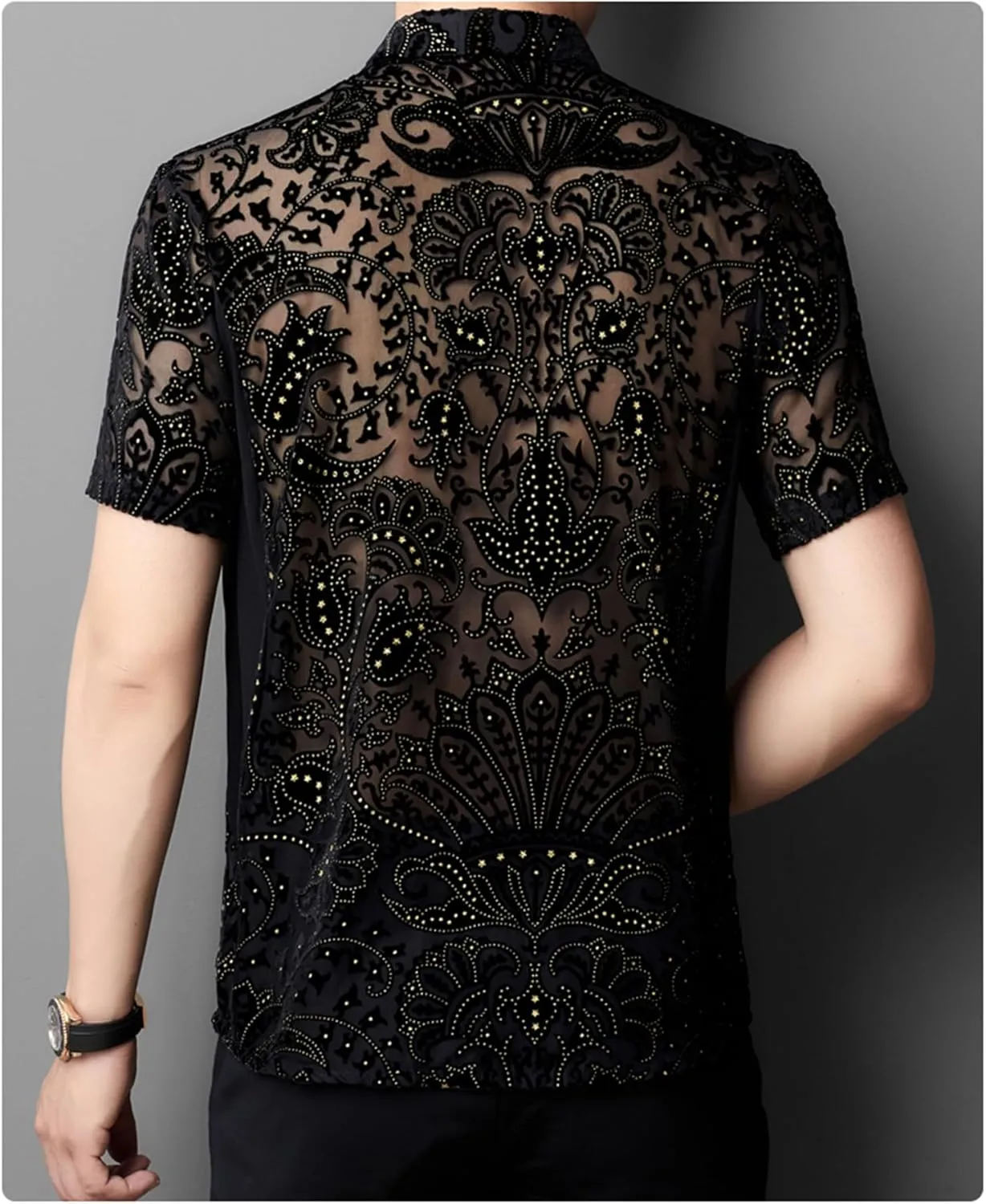 Mens Pattern Short Sleeve Shirts Button Down Slim Fit