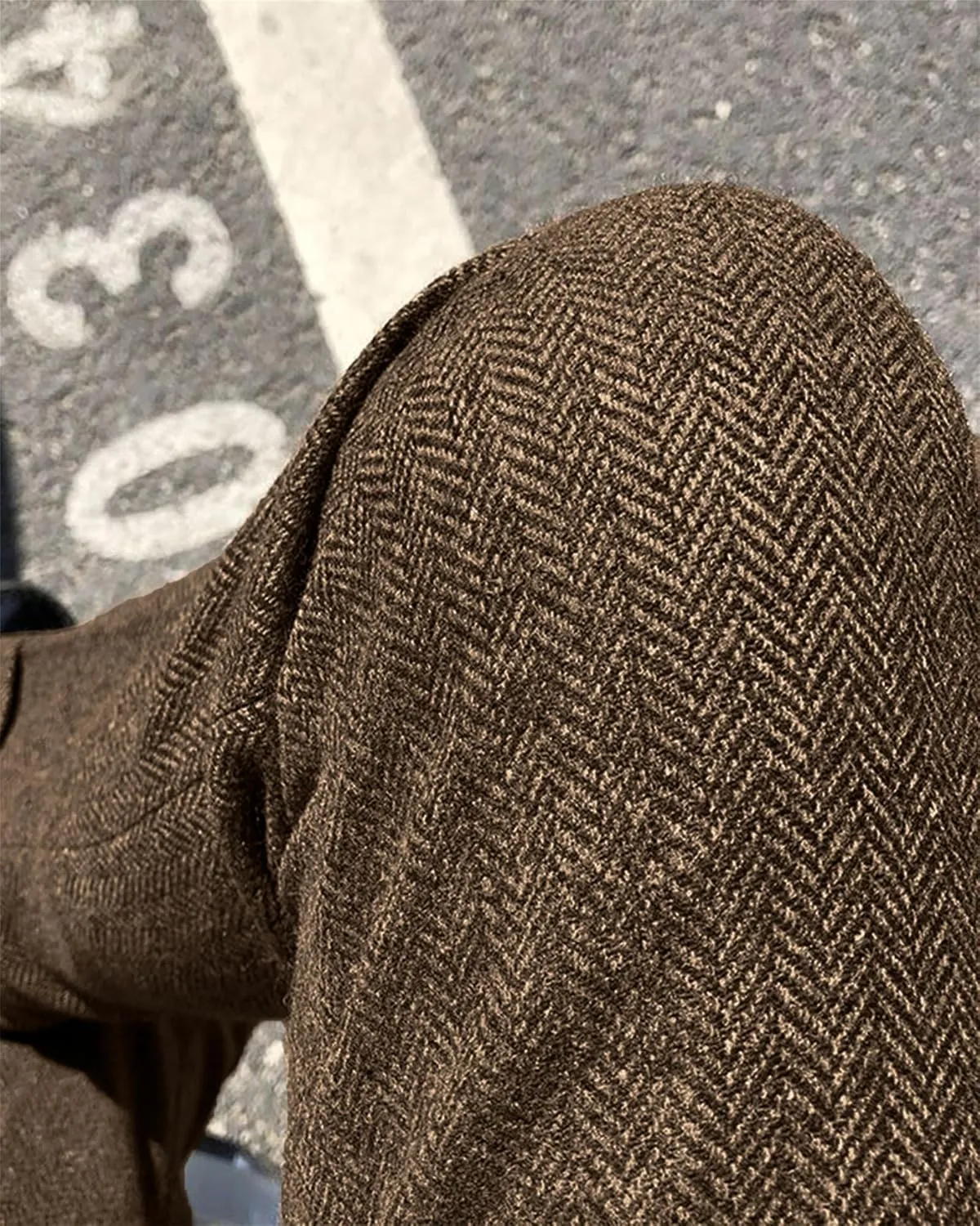 Men's Vintage Herringbone Tweed Suit Pants Slim Fit Thick Wool Flat Front Dress Trousers