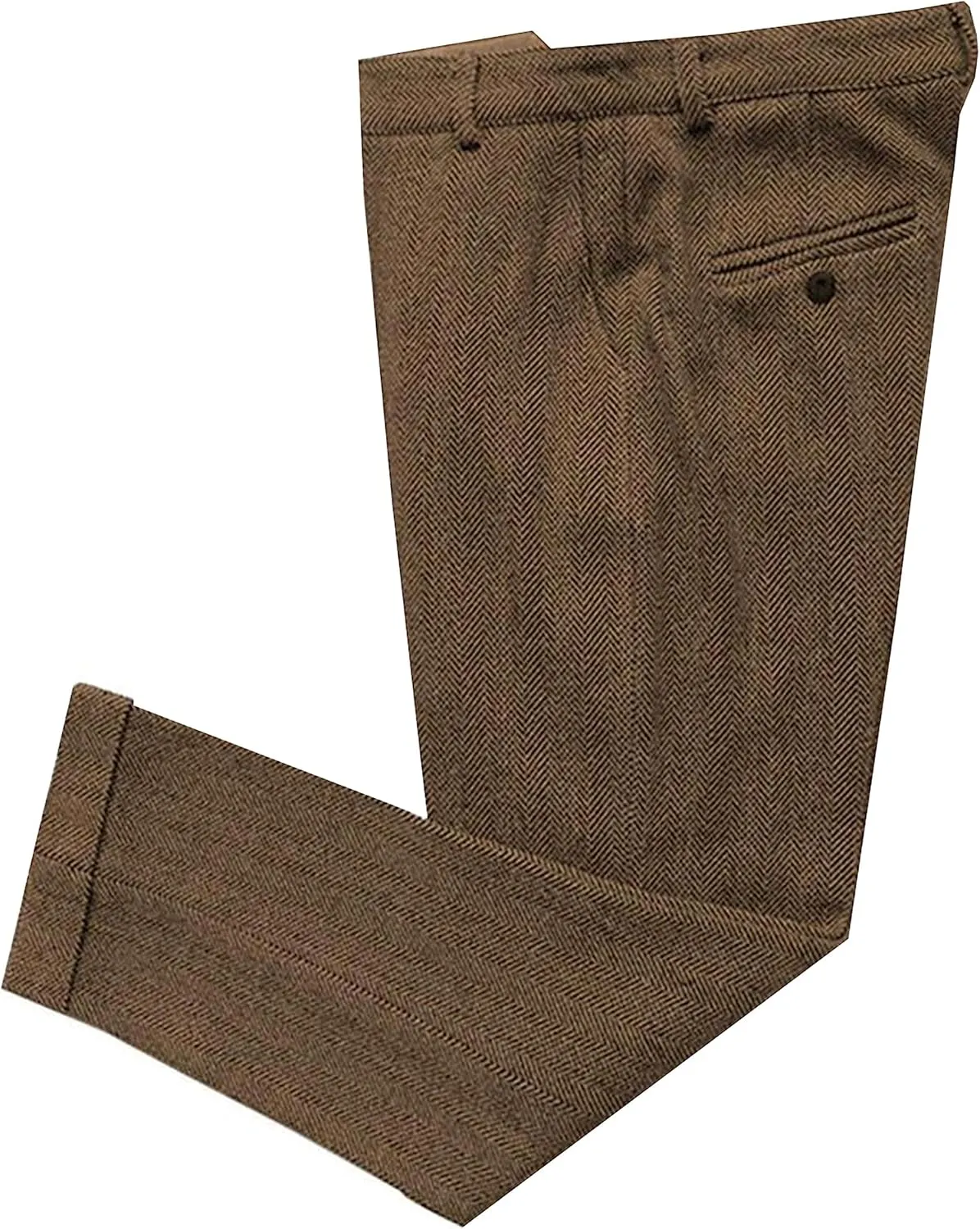 Men's Vintage Herringbone Tweed Suit Pants Slim Fit Thick Wool Flat Front Dress Trousers