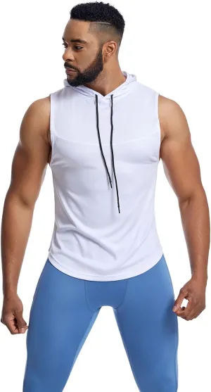 Men's Workout Tank Tops Sleeveless Running Shirts with Hoodie