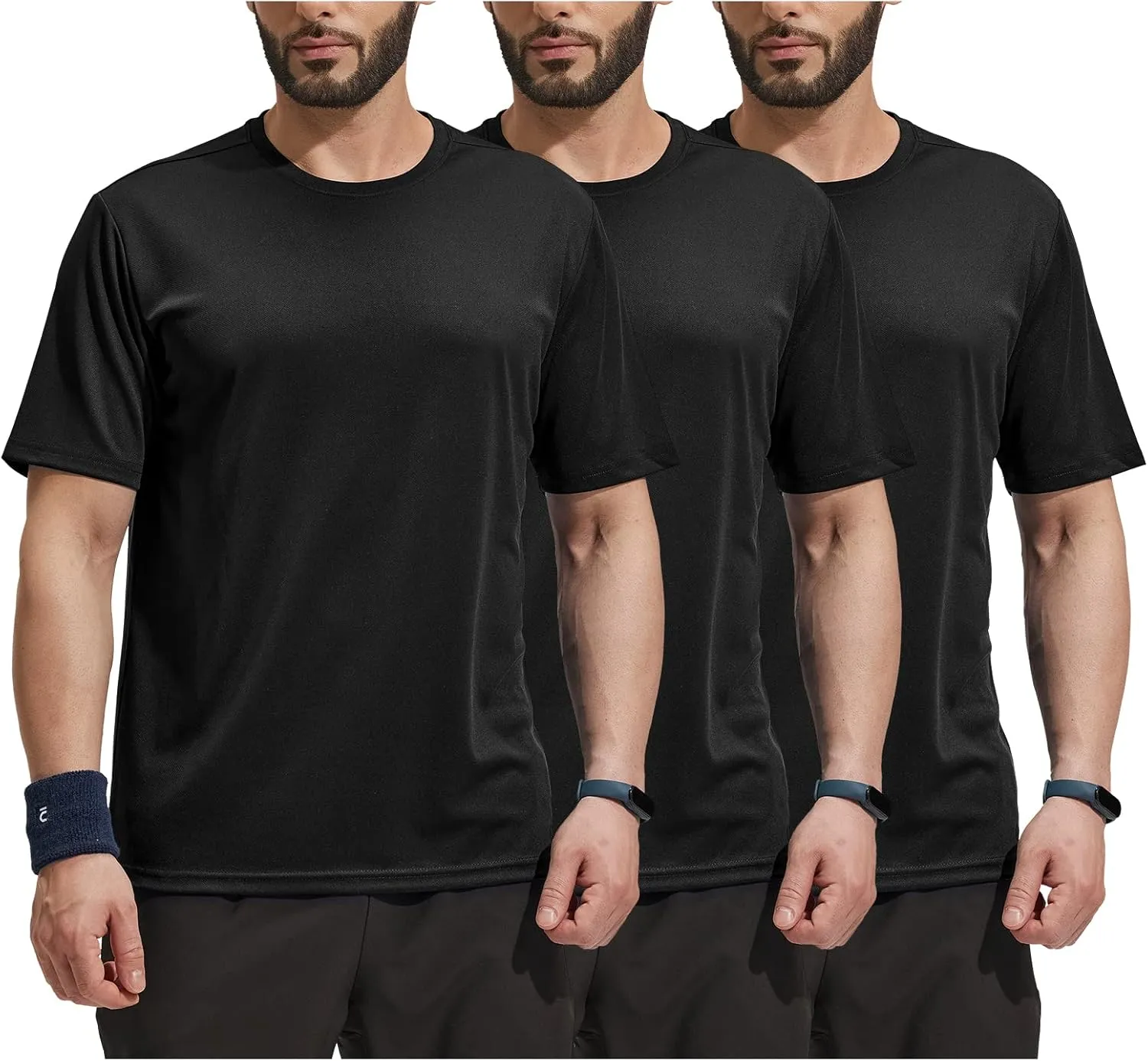 MIER Mens Workout Shirts Short Sleeve T-Shirt Lightweight Running Dry Fit Athletic Shirts Moisture Wicking, 3 Pack