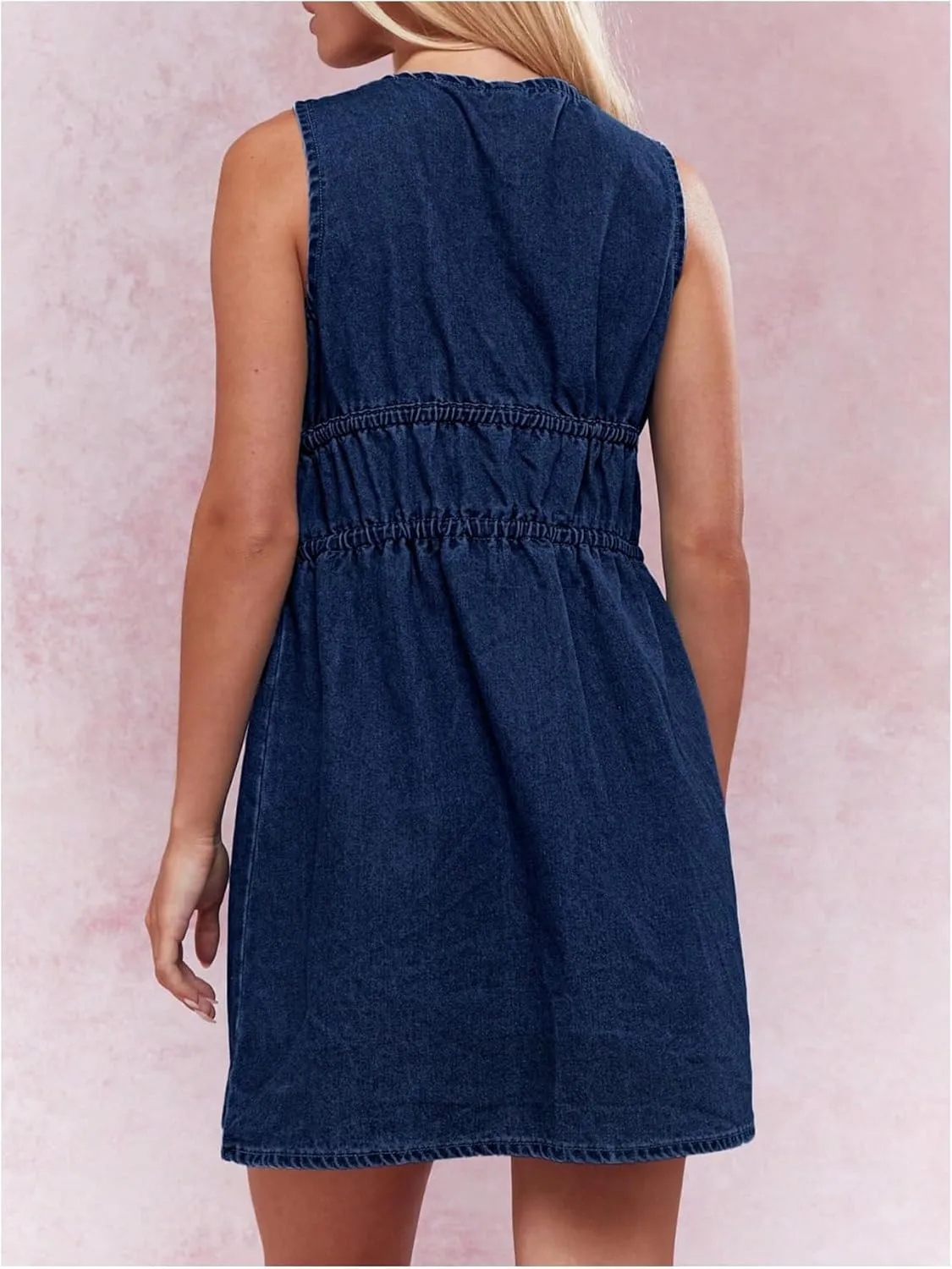 Milumia Women's Bow Tie Plunge V Neck Sleeveless Straight Denim Short Dresses