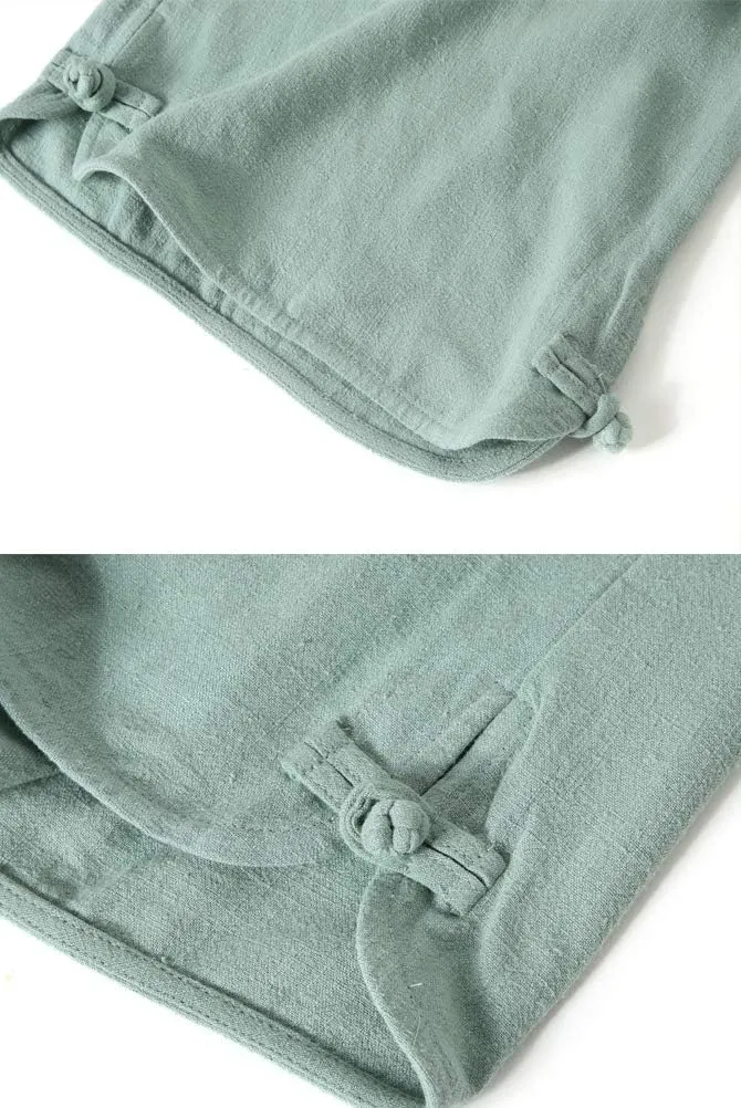 Minibee Women's Linen Pants Drawstring Waist Wide Leg Trousers with Frog Button