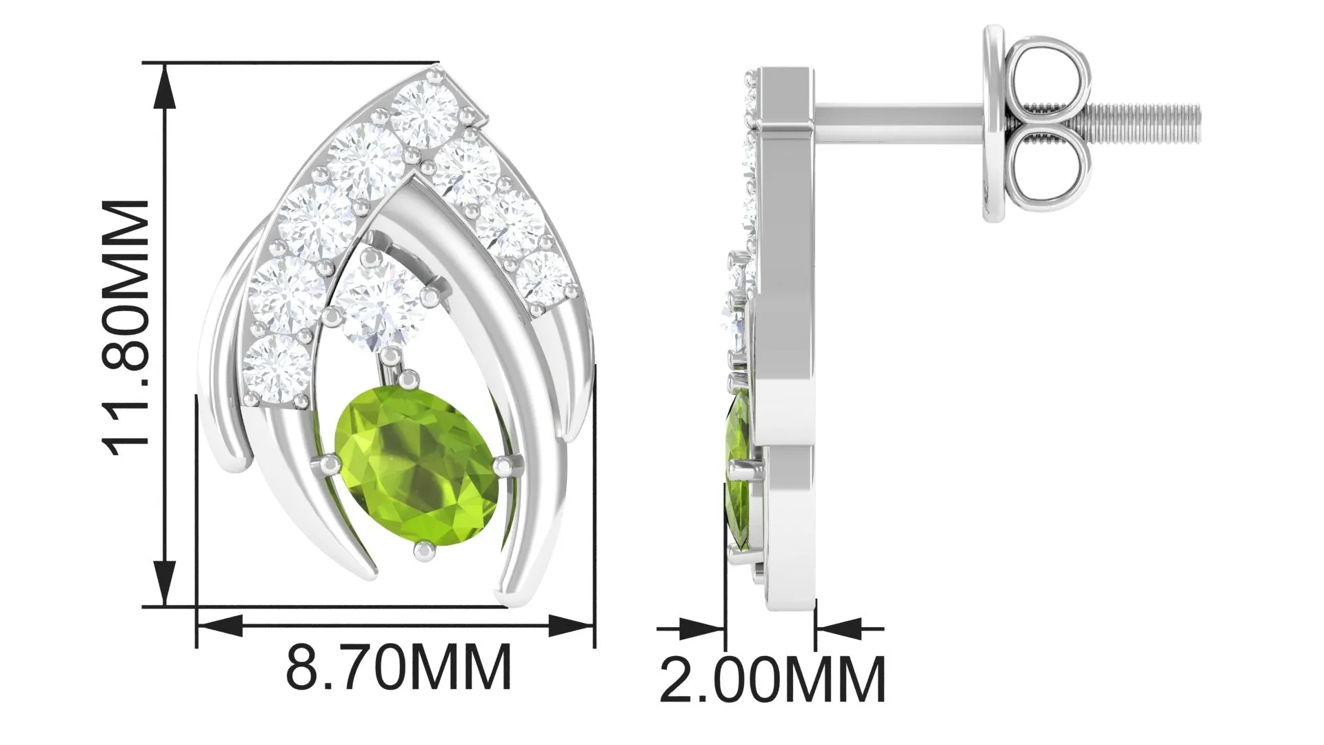 Minimal AAA Quality Peridot Stud Earrings
