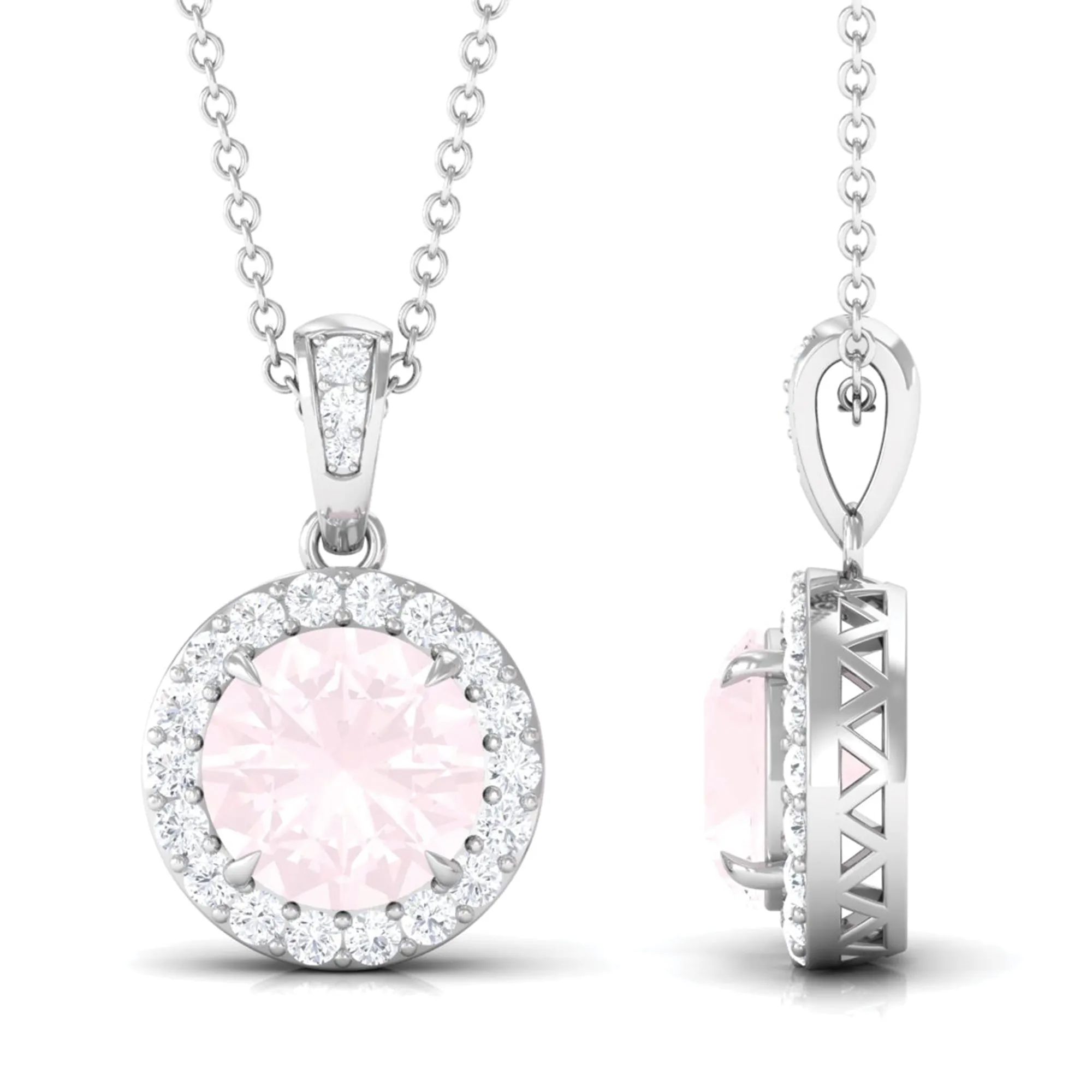 Minimal Rose Quartz and Diamond Pendant