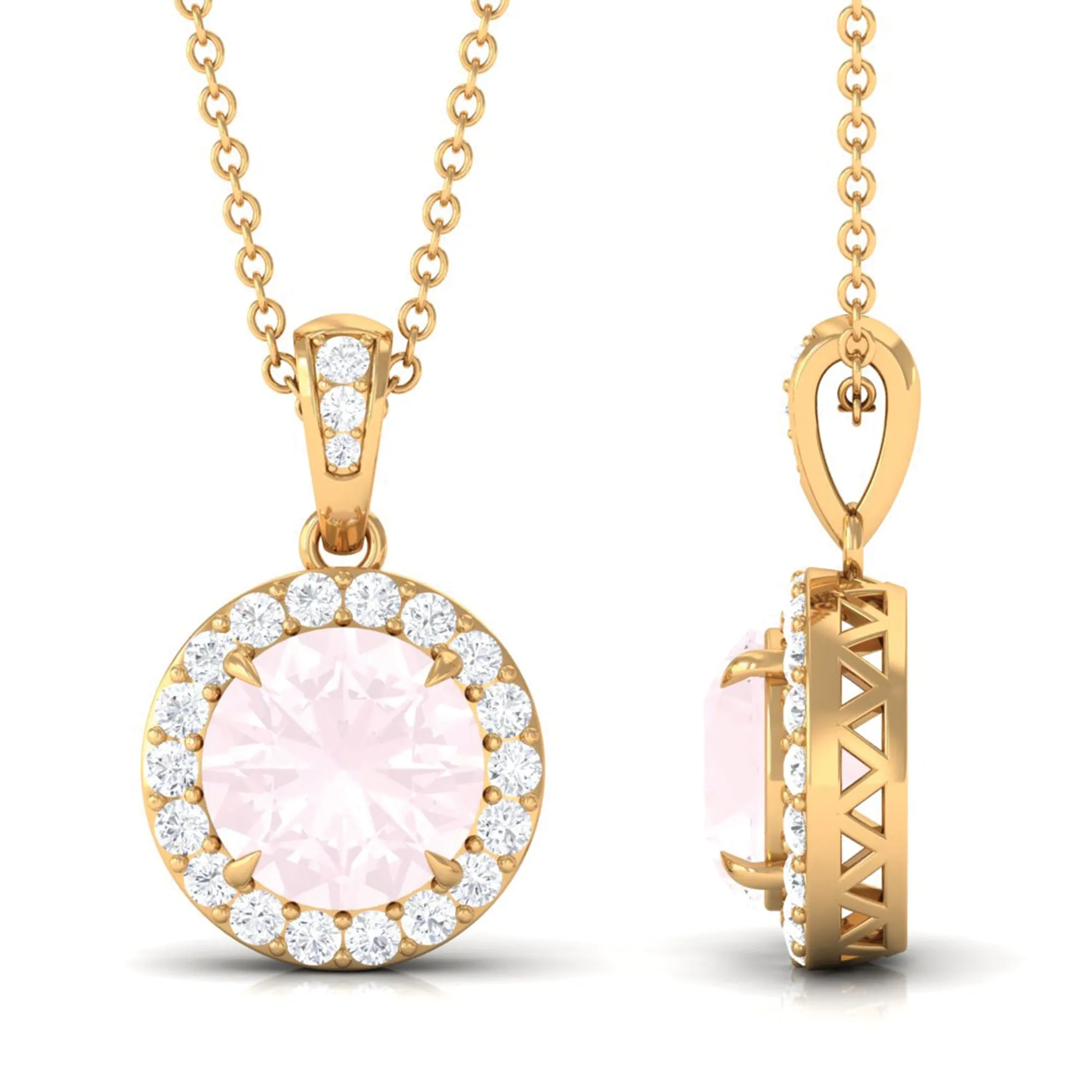 Minimal Rose Quartz and Diamond Pendant