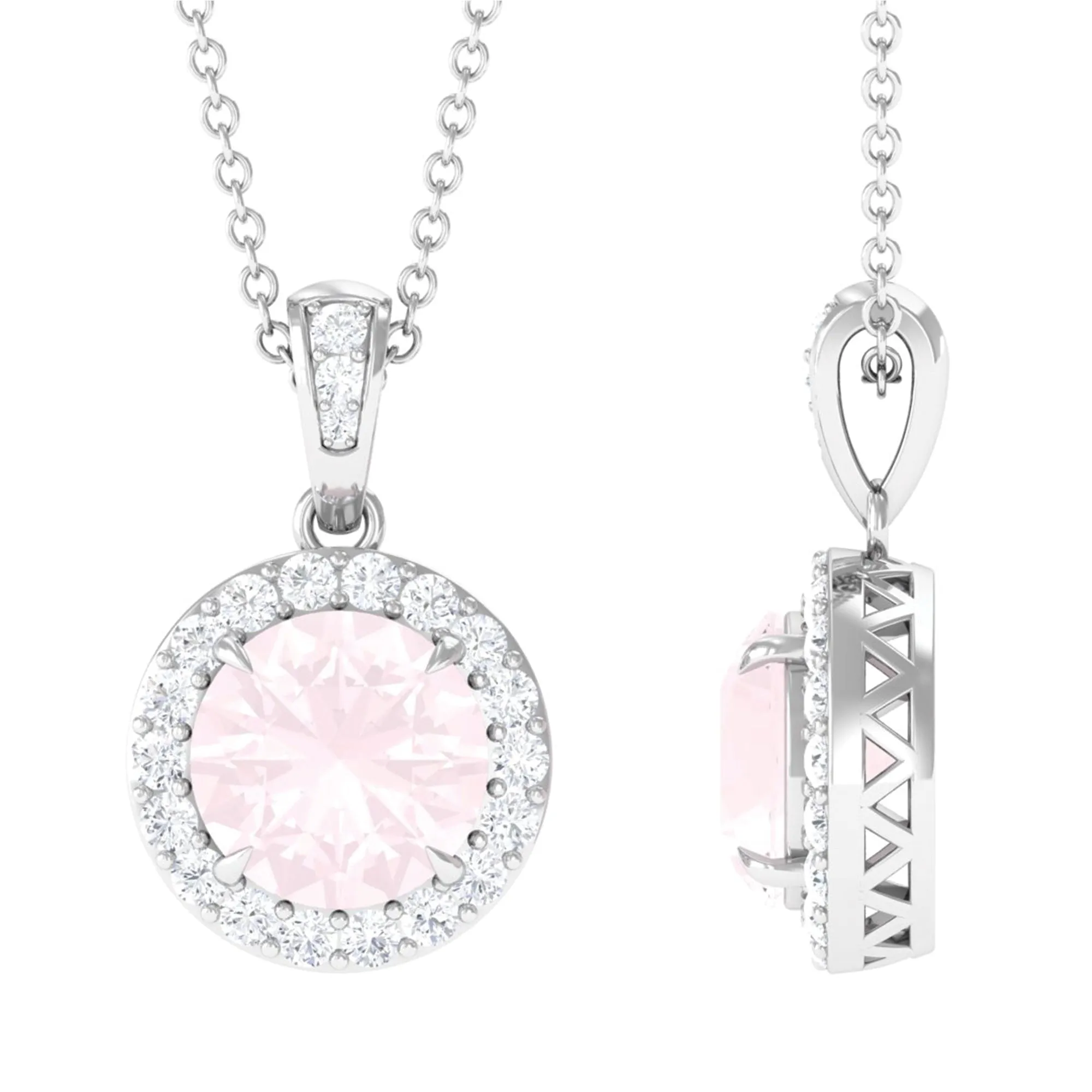 Minimal Rose Quartz and Diamond Pendant