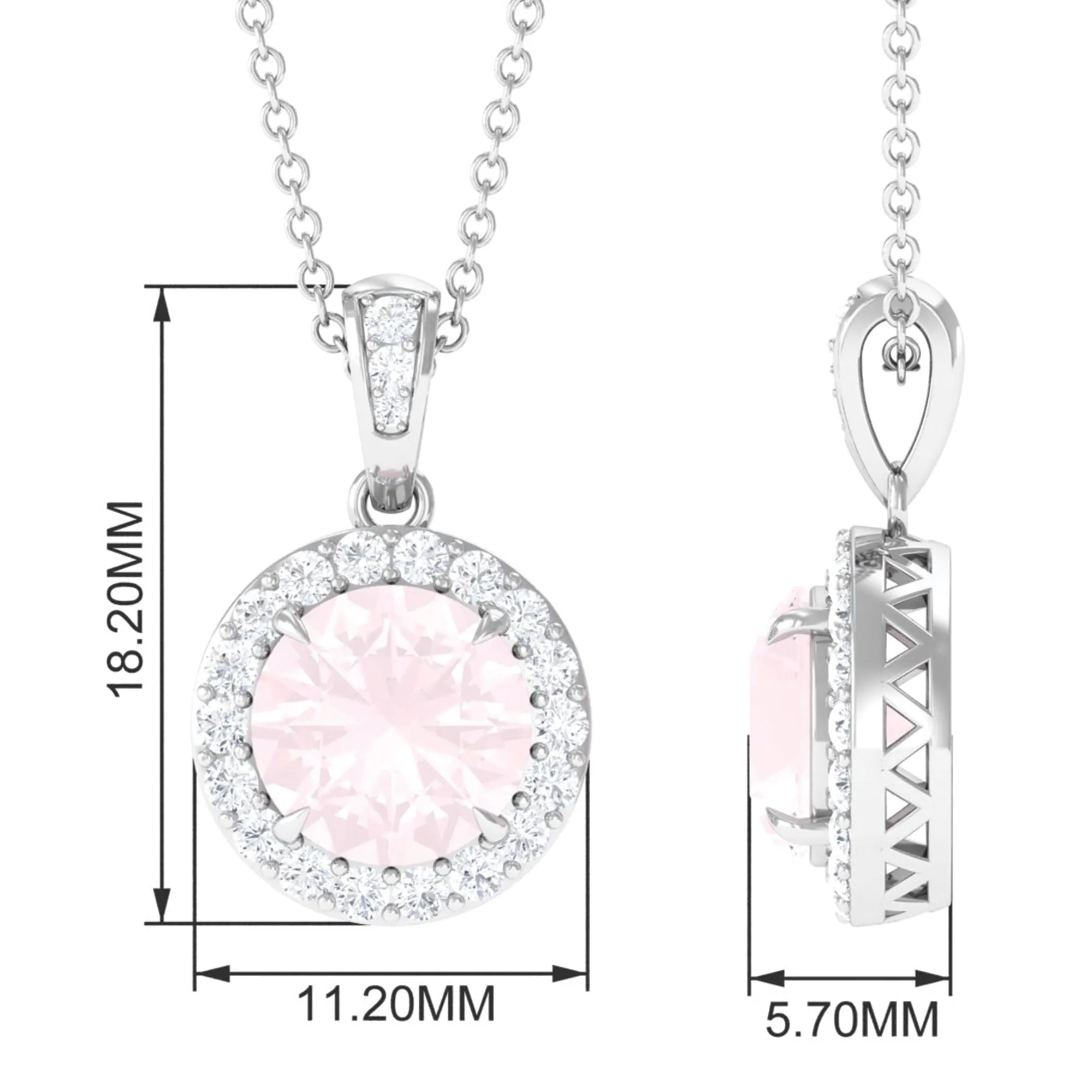 Minimal Rose Quartz and Diamond Pendant