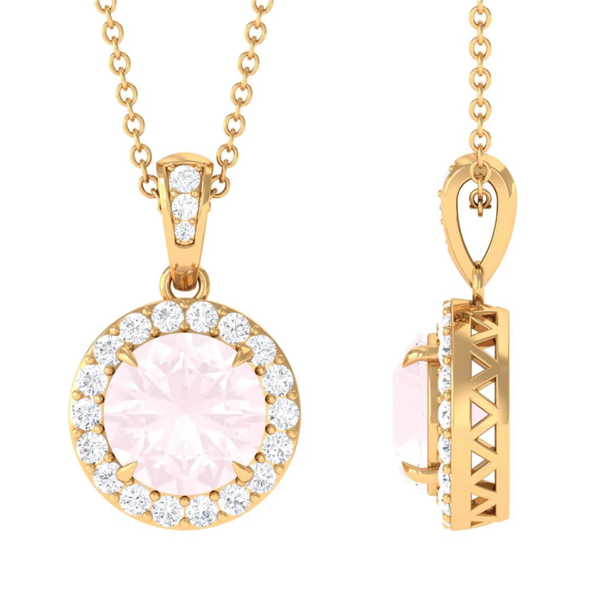 Minimal Rose Quartz and Diamond Pendant