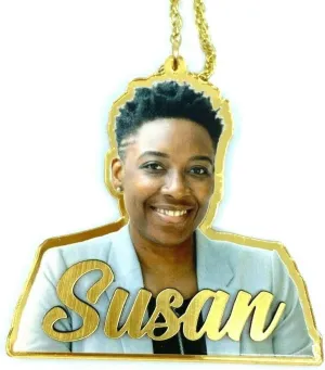 MIRROR MANIA All New Your Own Picture Photo UV Printed Premium Nameplate Necklace Chain Personalized Free Laser Cut Any Name Custom With Silver or Gold Choice Chain- WOW!