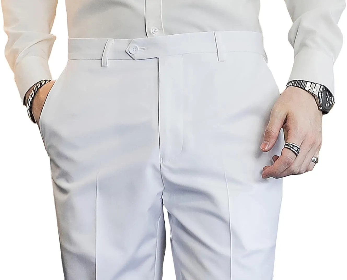 MOGU Mens Slim Fit Front Flat Casual Pants