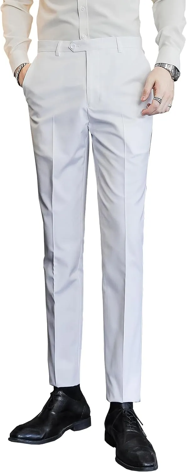 MOGU Mens Slim Fit Front Flat Casual Pants