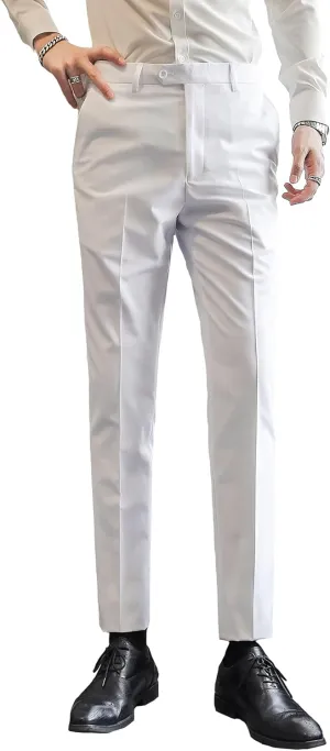 MOGU Mens Slim Fit Front Flat Casual Pants