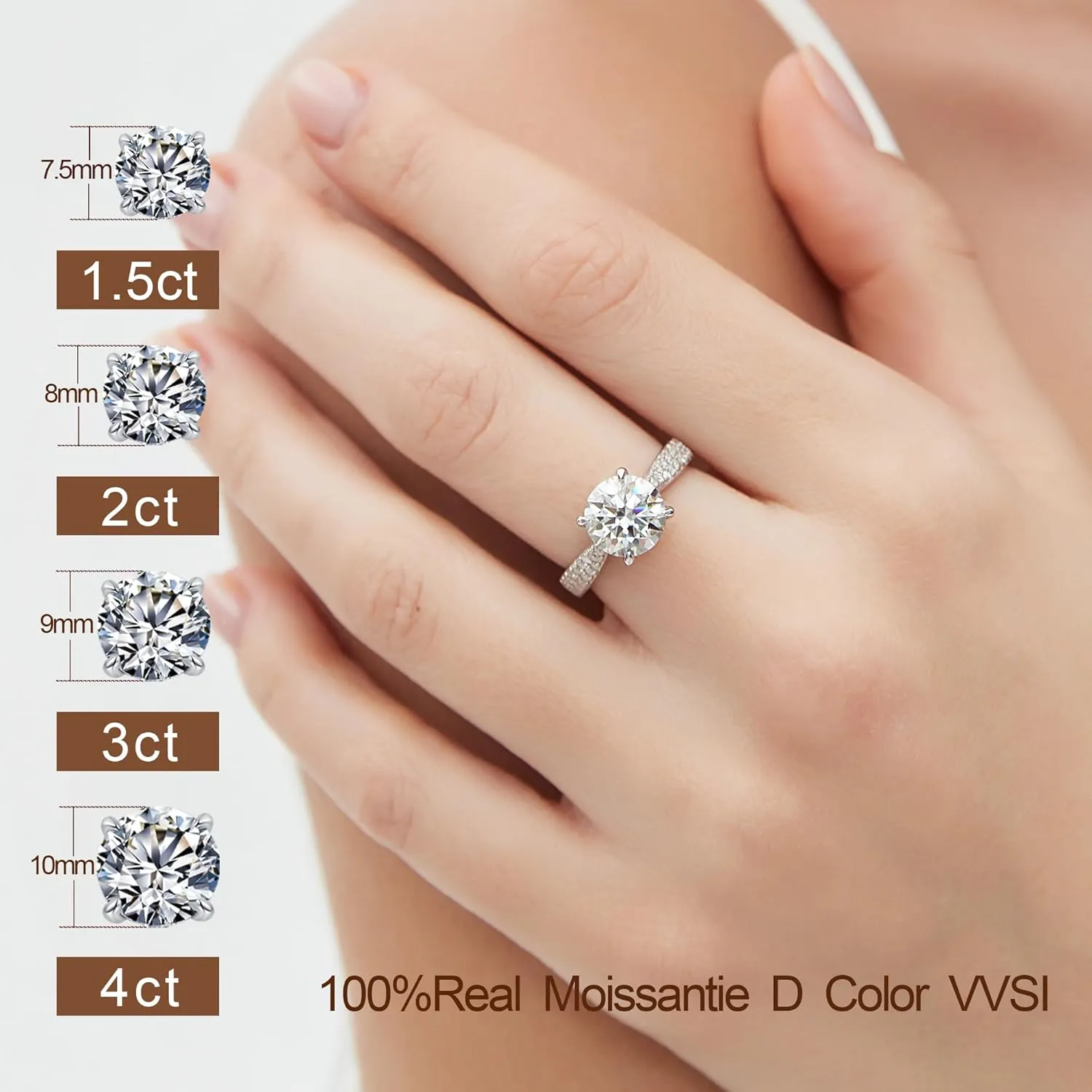 Moissanite Engagement Rings for Women,Promise Rings 925 Sterling Silver with 18K Yellow/White Gold Plated,D Color VVS1 Wedding Band Moissanite Ring 0.5/1/1.5/2/3/4CT