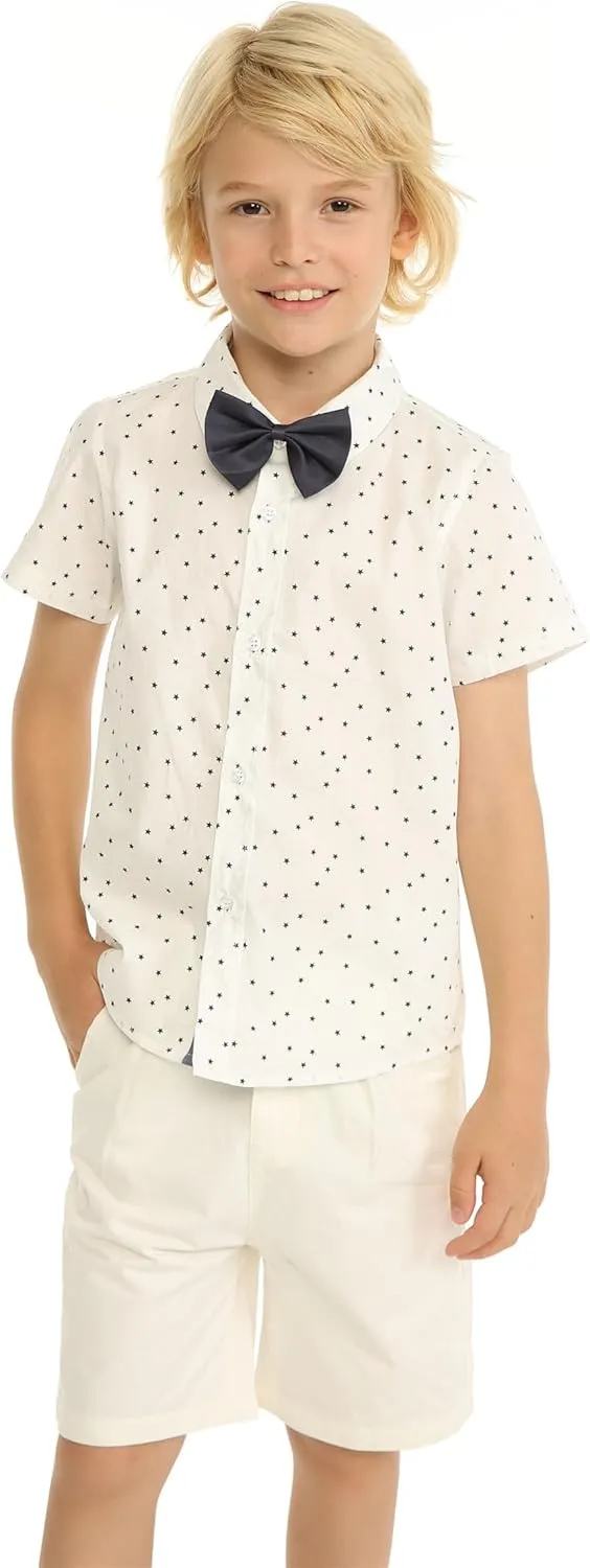 Mud Kingdom Little Boys Dress Shirts Short Sleeve Cute Summer