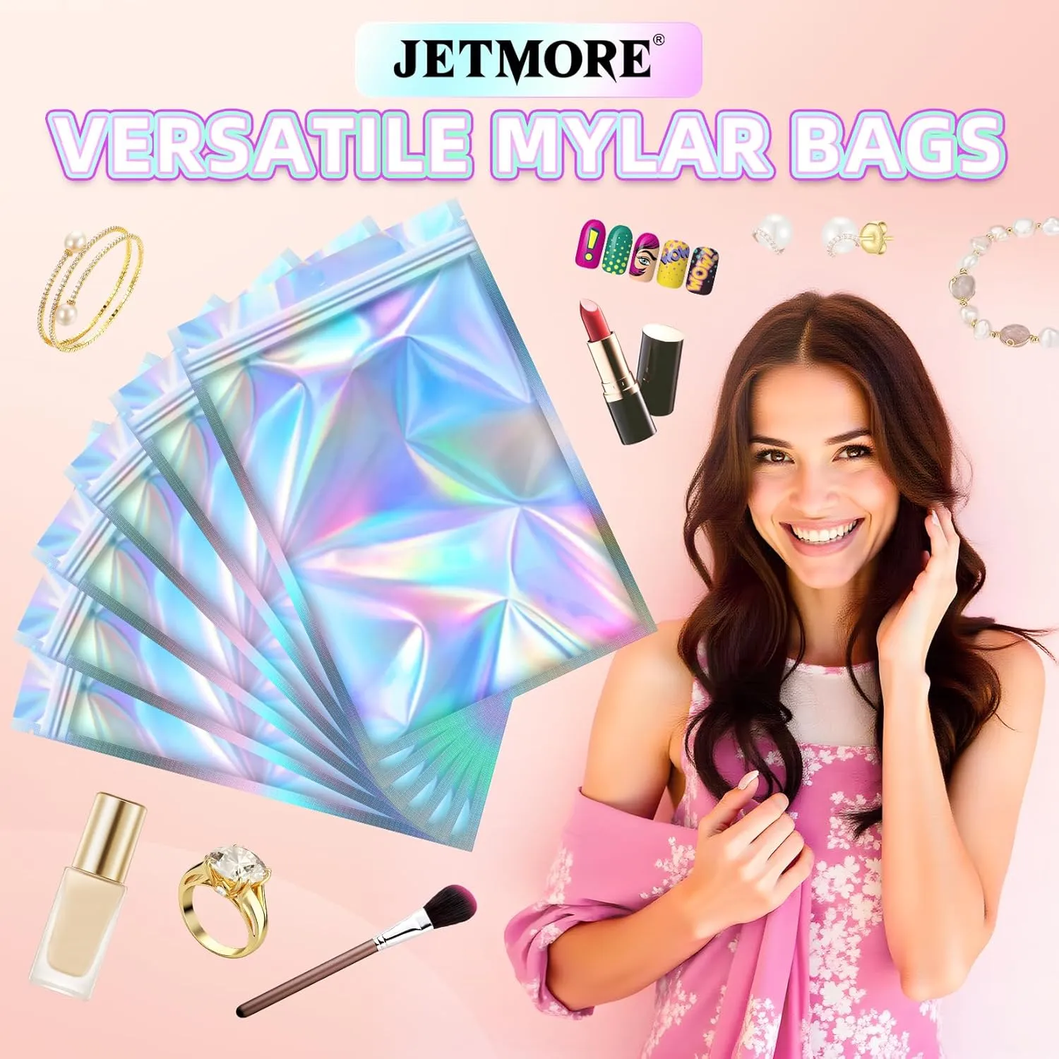 Mylar Bags, 50 PCS Resealable Bags-6x9in, Holographic Bags for Party Favors, Little Bag for Jewelry, Sealable Bag for Papers, Souvenirs, Dispensary Packaging for Edibles, Mothers Day Gifts