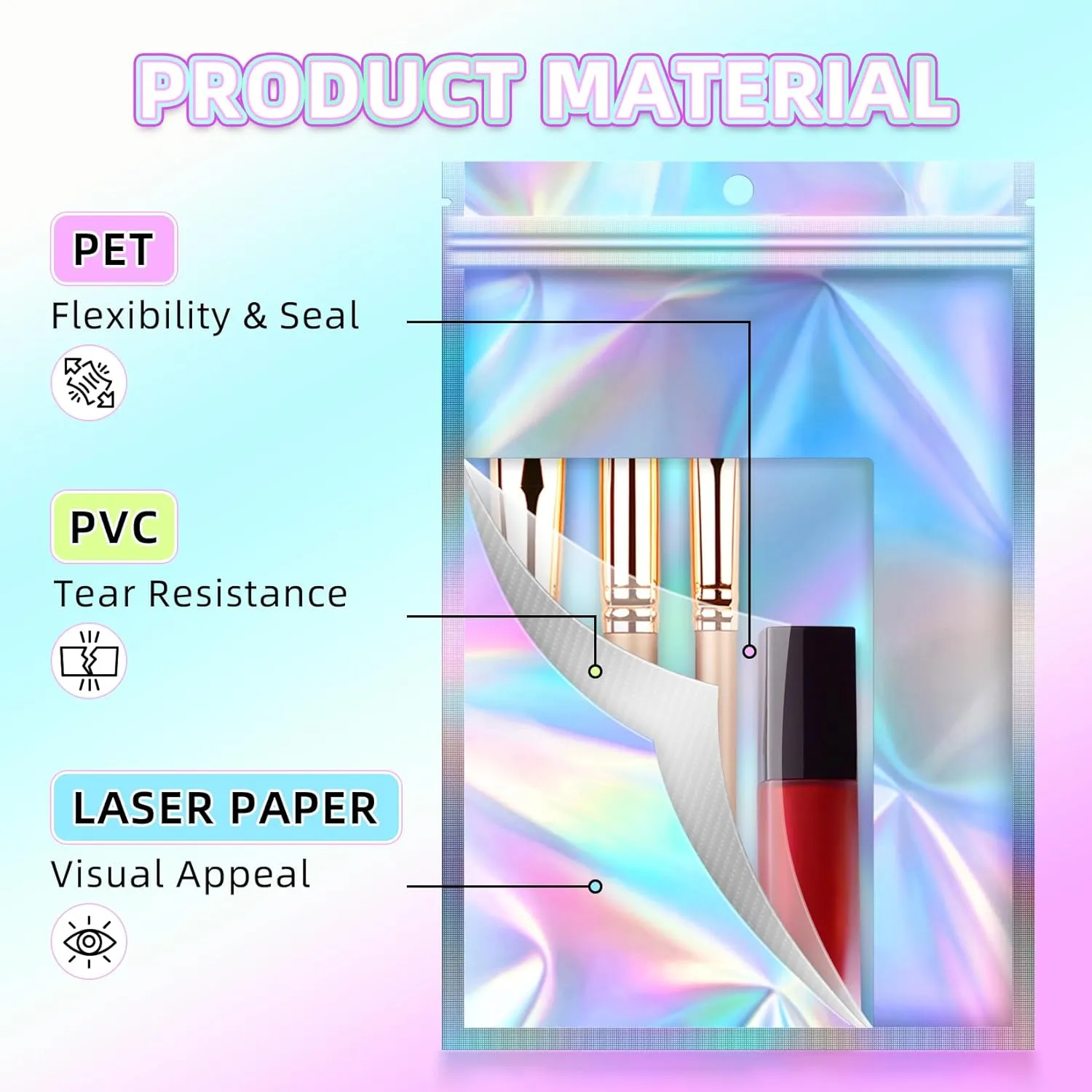 Mylar Bags, 50 PCS Resealable Bags-6x9in, Holographic Bags for Party Favors, Little Bag for Jewelry, Sealable Bag for Papers, Souvenirs, Dispensary Packaging for Edibles, Mothers Day Gifts