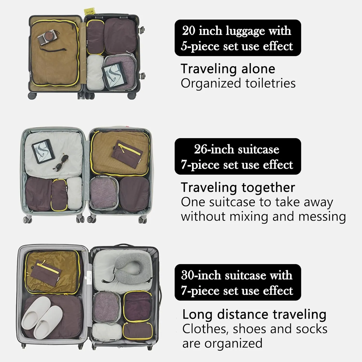 Naturehike Ultralight Machine-Washable 4 Sizes Packing Cubes, Women & Men Compression Packing Bags for Suitcases, Space-Saving Luggage Organizers, Trip Accessories for Travel Luggage (Purple, L)