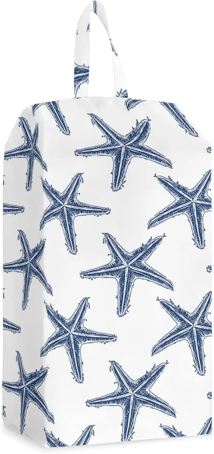 Navy Blue Starflsh Shoe Bags,Large Travel Golf Shoes Pouch Bags Storage Organizer Accessories with Zipper & Handle for Men, Women, Kids, Traveling, Gym, Sport, Summer Ocean Beach Sea Star White