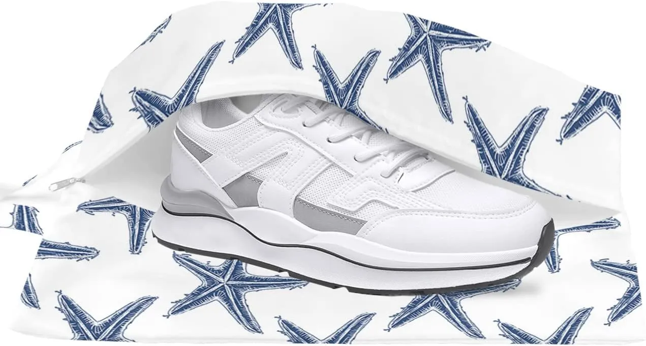 Navy Blue Starflsh Shoe Bags,Large Travel Golf Shoes Pouch Bags Storage Organizer Accessories with Zipper & Handle for Men, Women, Kids, Traveling, Gym, Sport, Summer Ocean Beach Sea Star White