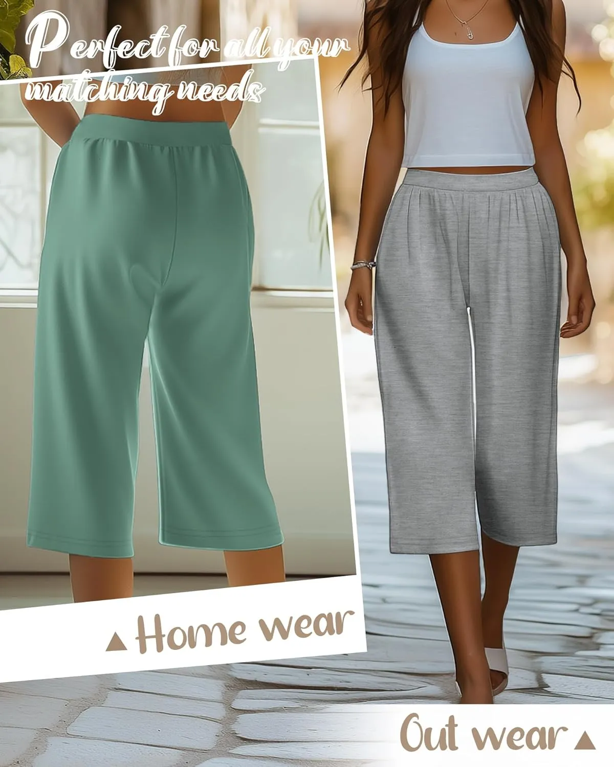 Neer 4 Pack Women's Capri Pants, Lounge Wide Leg Yoga Sweatpants Loose Comfy Cotton Jogger Pants Workout Capris with Pockets