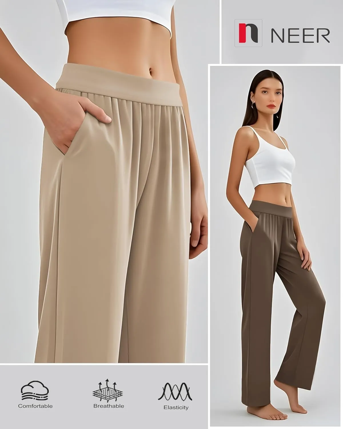 Neer 4 Pack Women's Wide Leg Sweatpants, Lounge Pajama Pants Loose Cotton Yoga Pant Elastic Waist Workout Jogger with Pockets