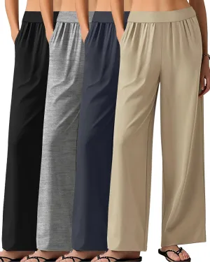 Neer 4 Pack Women's Wide Leg Sweatpants, Lounge Pajama Pants Loose Cotton Yoga Pant Elastic Waist Workout Jogger with Pockets