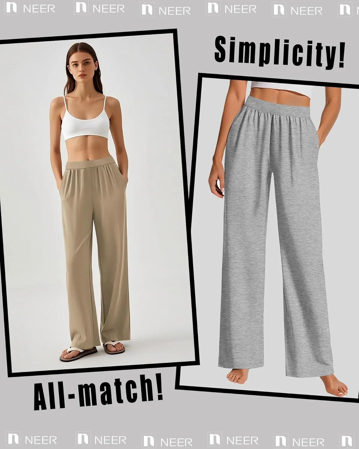 Neer 4 Pack Women's Wide Leg Sweatpants, Lounge Pajama Pants Loose Cotton Yoga Pant Elastic Waist Workout Jogger with Pockets