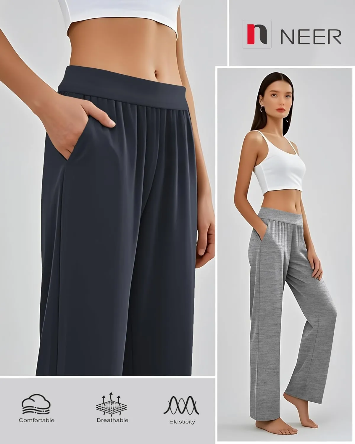 Neer 4 Pack Women's Wide Leg Sweatpants, Lounge Pajama Pants Loose Cotton Yoga Pant Elastic Waist Workout Jogger with Pockets