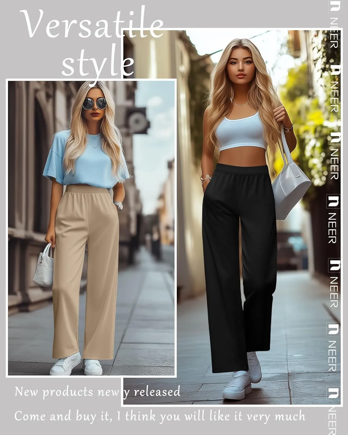 Neer 4 Pack Women's Wide Leg Sweatpants, Lounge Pajama Pants Loose Cotton Yoga Pant Elastic Waist Workout Jogger with Pockets