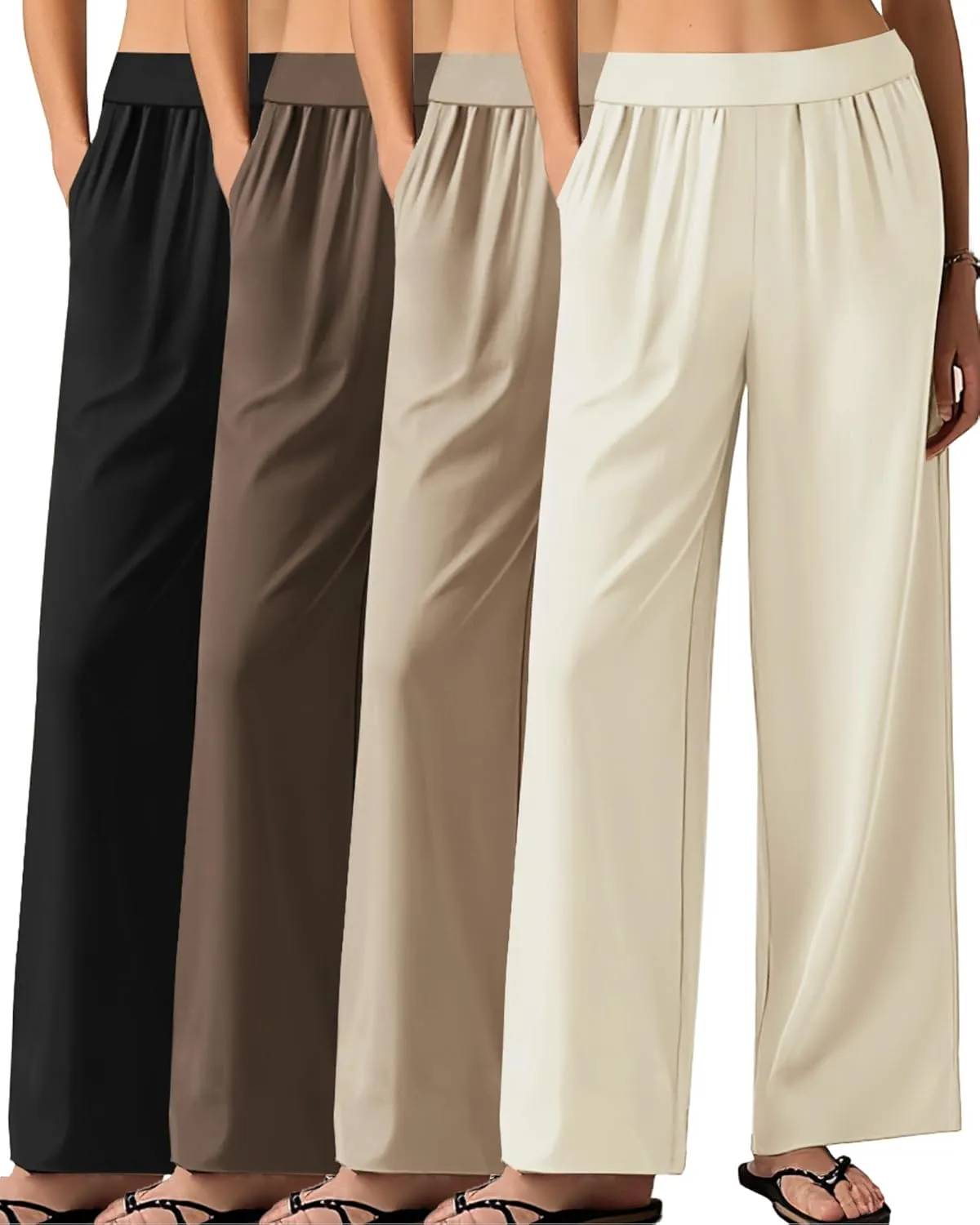 Neer 4 Pack Women's Wide Leg Sweatpants, Lounge Pajama Pants Loose Cotton Yoga Pant Elastic Waist Workout Jogger with Pockets