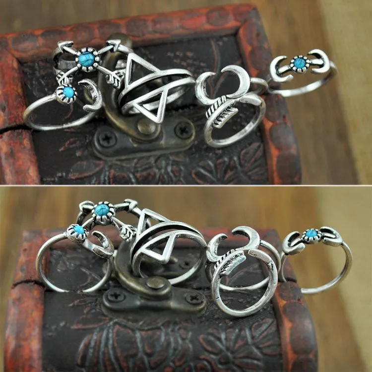 New Bohemia Vintage Punk Boho Rings For Women Beach Unique Carving Tibetan Silver Plated knuckle Joint Ring Set 6PCS/Set