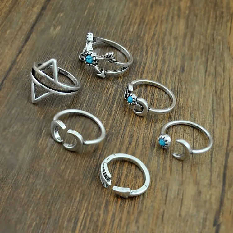 New Bohemia Vintage Punk Boho Rings For Women Beach Unique Carving Tibetan Silver Plated knuckle Joint Ring Set 6PCS/Set